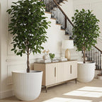 WORTH Garden Round Large Planter Pot Set of 2-17.5" Dia x 15.5" H - Durable Plastic Beige Plant Tree Pots with Vertical Stripe Textured Finish, Drainage Hole for Indoor, Outdoor, Front Porch, Patio