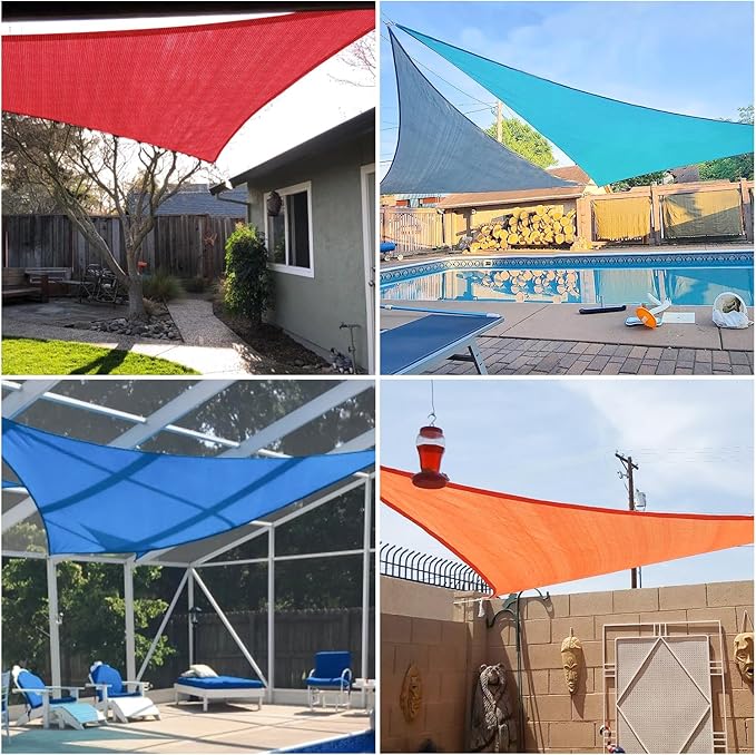 E&K Sunrise 13' x 13' x 13' Sun Shade Sail Triangle Canopy Shade Cover UV Block for Patio Backyard Garden Outdoor (Beige)