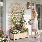 Giantex Wooden Raised Garden Bed with Arched Trellis Set 2, 71” Fir Wood Outdoor Elevated Planter Box Privacy Screen w/Drainage Holes, Vertical Garden Bed for Climbing Plants, Patio Balcony Backyard