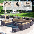 Kullavik 14 Pieces Outdoor Patio Furniture Set PE Wicker Rattan Sectional Sofa Patio Conversation Sets,Sand