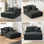 66" Chaise Lounge Chair Indoor, Oversized Boneless Couch Comfy Upholstered Sleeper Sofa Bed with 3 Pillows, Corduroy Cloud Reading Chair for Living Room No Assembly Required, Dark Grey