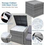 Tangkula 8 PCS Outdoor Patio Furniture Set, Rattan Wicker Sofa Set, Sectional Sofa Couch Conversation Set w/Storage Table and 12 Zippered Cushions for Garden Backyard Poolside (Grey)