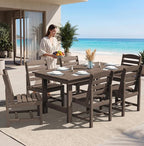 SERWALL Patio Dining Sets for 6 Person, HDPE Dining Set with 6 Armless Chairs, Coffee