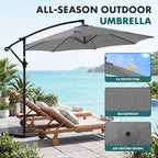 OLIXIS Offset Patio Umbrella, 9.7FT Cantilever Table Umbrellas for Outdoor Sun Shade UV Protection with Easy Tilt Adjustment, 8 Ribs for Backyard, Lawn, Garden, Pool - Grey