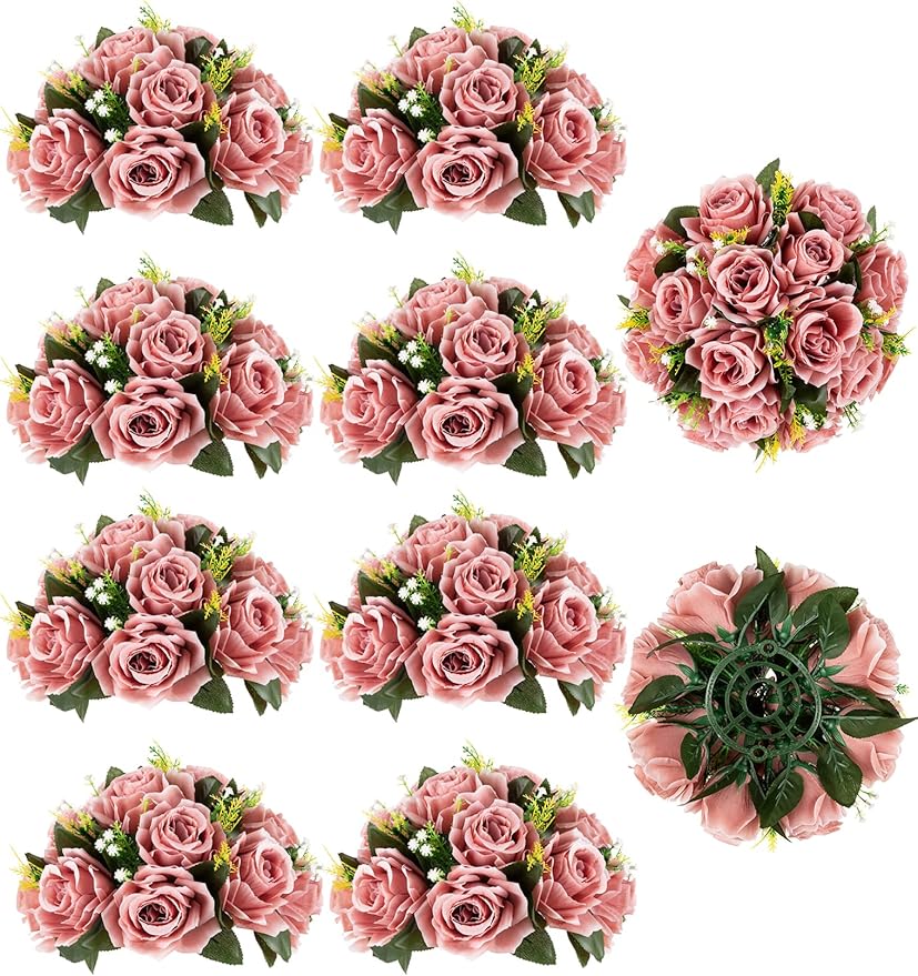 Artificial Flower Ball Centerpieces, Dusty Rose Silk Roses for Weddings