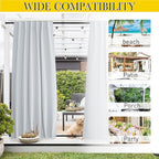 NICETOWN 2 Panels Outdoor Curtains Waterproof Pocket & Back Tab on Top & Bottom, Thermal Insulated Windproof Sun Blocking Outside Privacy Drapes for Patio with Fixed Rope, W84 x L95, Greyish White