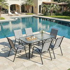 MAMIZO Patio Dining Chairs, Stackable All Weather Teslin Chair, Heavy Duty Outdoor Breathable Chairs Set, w/Armrests, Upgraded Chair FeetW/Strenthened Iron Spacers, 330 LBS (6, Grey)