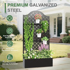 Metal Raised Garden Bed with Trellis & Privacy Screen - 83"x40"x11.8" Freestanding Planter Box for Patio Balcony, Modern Planter with Drainage Holes for Climbing Plants, Flowers & Vegetable