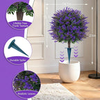 Artificial Lavender Topiary Ball for Outdoors, Set of 2 Boxwood Plant Tree with Spike, Fake Shrubs UV Resistant Faux Plants for Indoor Outdoor Decor