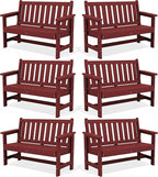 SERWALL Outdoor Bench, HDPE Outdoor Benches Weatherproof, 2-Person Garden Bench with 660 lbs Weight Capacity, Patio Benches for Outdoors, Garden, Porch, Backyard and Park, Red, 6 Pack