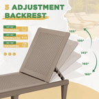 Greesum Outdoor Chaise Lounge Chairs Set of 4 with 5-Position Adjustable Backrest, Waterproof PP Sun Chaise Loungers for Garden Pool Beach Patio Deck Sunbathing, Light Coffee