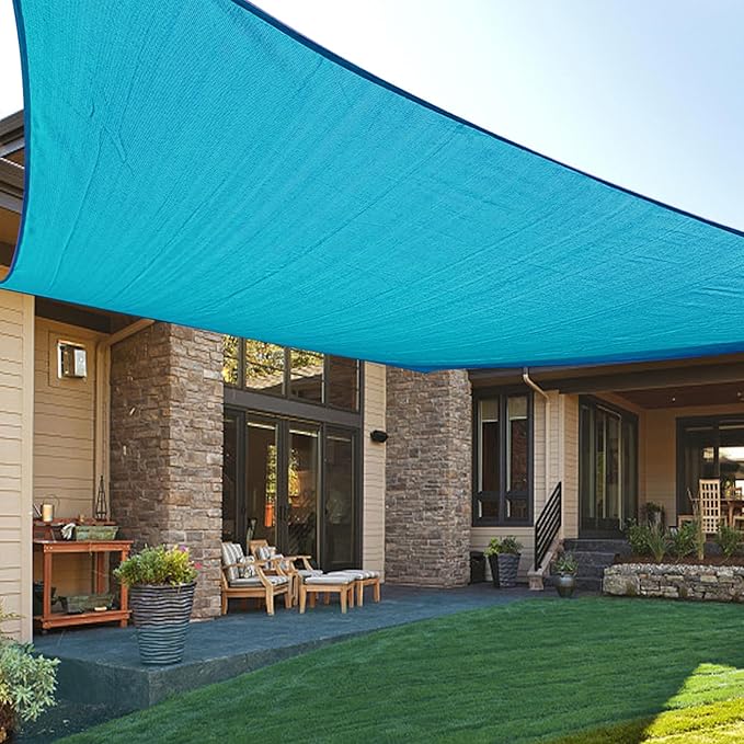 LOVE STORY Custom Size 8'x15' Turquoise Blue Sun Shade Sail Rectangle UV Block Canopy Patio Sail Sunshades Fabric for Outdoor Garden Carport (We Make Custom Size)