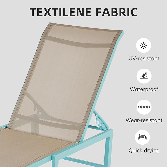 Lounge Chairs, Blue Aluminum Frame, 5-Position Textilene Recliner