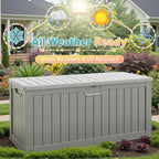 Patiowell 240 Gallon Large Outdoor Storage Box, Waterproof Deck Box with Fixed Divider, Lockable and Durable Patio Storage Solution for Patio Furniture and Garden Tools (Grey)
