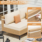 ABCASA Patio Furniture Set, 5-Piece Wicker Outdoor Patio Furniture Sets with Anti-Slip Cushions & Coffee Table,Boho Patio Conversation Set Sectional Sofa for Backyard,Porch,Beige