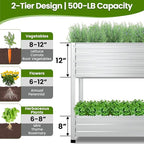 2-Tier Galvanized Raised Garden Bed with Legs, 36"x16"x36" Metal Elevated Planter Box (12" Top/8" Bottom Depth), 500LB Capacity for Vegetables, Herbs, Leafy Greens, Flowers on Patio Yard