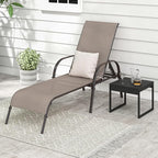 Giantex Patio Lounge Chair, Outdoor Chaise Lounge with 5 Adjustable Backrest, Sturdy Metal Frame, Sunbathing Recliner, Tanning Chairs for Outside, Beach, Yard, Balcony, Poolside, Brown