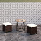 Outsunny 2 Pieces Outdoor Patio Ottomans, All Weather Wicker Outdoor Footstools with Removable Cushions, 3-in-1 PE Rattan Ottoman Seat, Footrest and Side Table for Backyard, Poolside, Beige