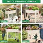 Elevated 32" Tall Raised Garden Bed with Legs and Wheels for Mobility, Metal Planter Boxes Outdoor with Shelf, Raised Bed for Gardening Vegetables/Herbs, Backyard, Patio, Balcony, White