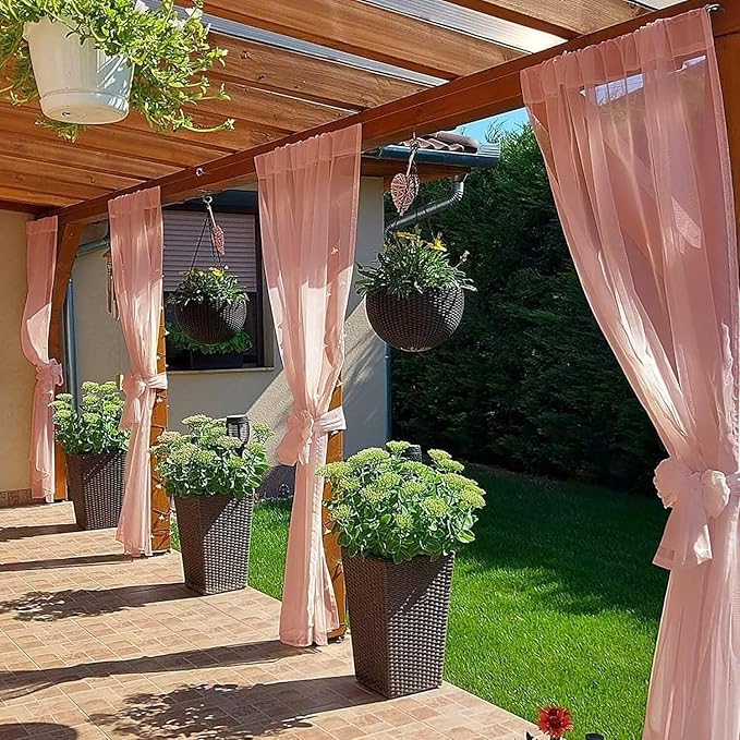 SpaceDresser Waterproof Outdoor Sheer Curtains for Patio - 2 Panels Rod Pocket Indoor Voile Sheer Curtain for Living Room,100W x 84L inch, Blush