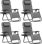 Homall Zero Gravity Chair Patio Folding Lawn Outdoor Lounge Gravity Camp Reclining Lounge Chair with Cup Holder Pillows for Poolside Backyard and Beach Set of 4 (Grey)