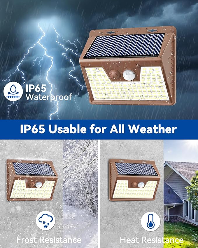 Peasur Brown Solar Lights Outdoor Motion Sensor 16 Pack, Ultra-Bright 3 Mode 140LED Fence Security Light Waterproof, Solar Wall Lighting for Patio Yard Step House Outside Cool White