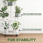 Plant Stand with Wheels 6 Tier Metal Flower Shelf for Indoor Outdoor Corner Multiple Plants Holder Rack for Bedroom Living Room Garden Balcony Yard White (White, 6 Tier)