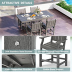Pamapic 5-Piece Outdoor Dining Set, HDPE Outdoor Rectangular Table and 4 Chairs, Wood Grain Patio Furniture Sets with Armrest, All-Weather Patio Dining Table with Umbrella Hole, Gray