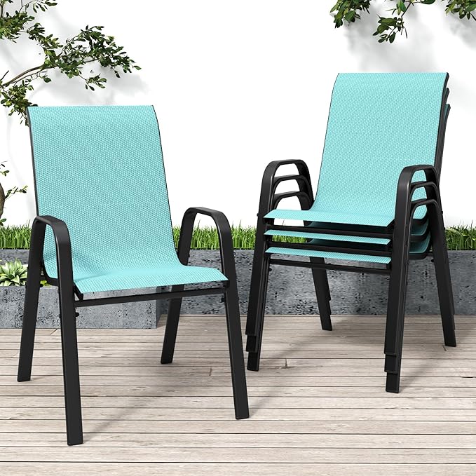 Patio Chairs Set of 4, Stackable Outdoor Dining