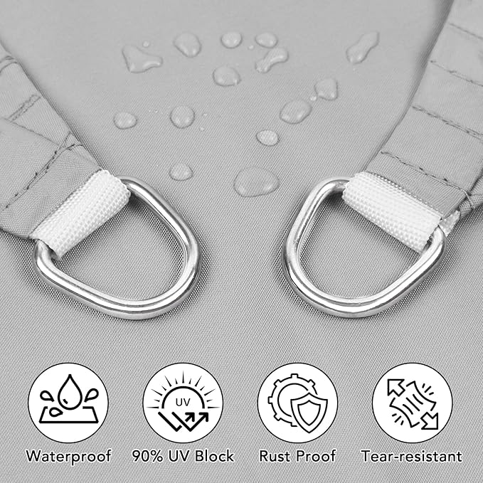 Artpuch Waterproof Sun Shade Sail, 14'x14' Light Grey Rectangular, UV Resistant Rain Canopy, Curved Edges Shade Cloth for Outdoor Patio, Deck, Yard (Custom