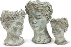 Abbott Collection Goddess Head Planter – Small Cement Indoor and Outdoor Planter Pot – Grecian Woman Statue Head Planter for Flowers and Succulents (Grey, 8.5" Tall, 3.5" Opening)