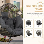 Vongrasig Wicker Egg Chair PE Rattan Chair with Cushion, Oversized Patio Lounge Chair for Outdoor, Indoor, Balcony, Backyard, Garden, Living Room, (Black/Rattan)