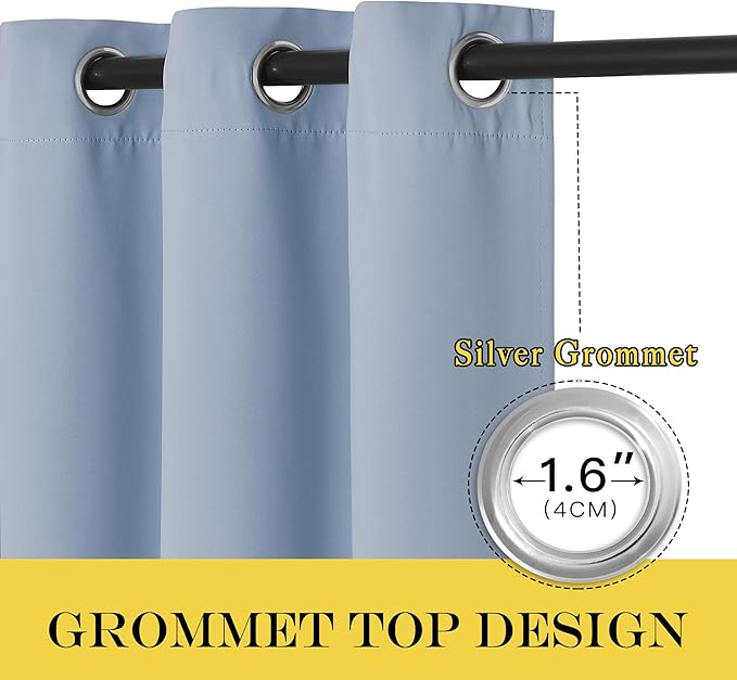 NICETOWN Vintage Blue Blackout Curtain for Living Room - Solid Thermal Insulated Grommet Blackout Panel/Drape for Bedroom Kitchen Window (1 Panel, 52 inches Wide by 54 inches Long)