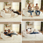 80" Double Chaise Lounge Chair Indoor, Oversized Boneless Couch Comfy Upholstered Sleeper Sofa Bed with 4 Pillows, Corduroy Cloud Loveseat Chair for Living Room No Assembly Required, White