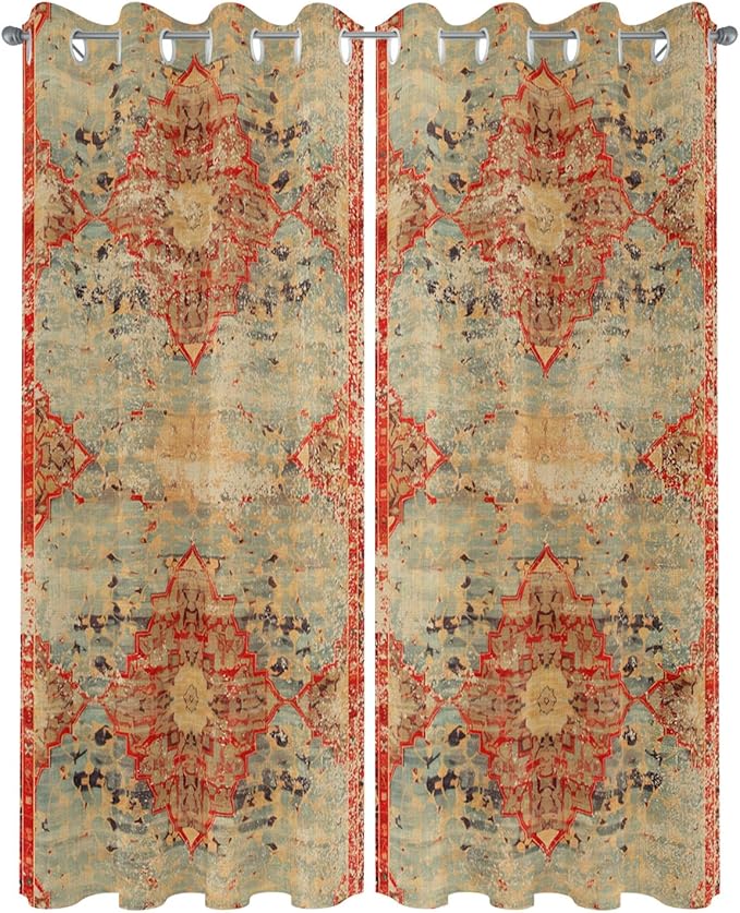 Boho Outdoor Curtains for Patio Waterproof, Grommet Privacy Curtain Drapes Weatherproof Outside Curtains for Porch GazeboPergola Cabana 2 Panel 54x95inch Rustic Bohemian Floral Tribal Orange