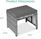 Best Choice Products Set of 2 Wicker Ottomans, Multipurpose Outdoor Furniture for Patio, Backyard, Additional Seating, Footrest, Side Table w/Removable Cushions, Steel Frame - Gray/Gray