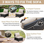 Jing's Villa 7-Piece Patio Furniture Set, All-Weather Outdoor Wicker Sectional Sofa with Cushions, Tempered Glass Table & Ottoman, Rattan Conversation Seating for Porch, Garden, Backyard,Beige