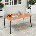 Tangkula 63" Acacia Wood Patio Dining Table for 6, Outdoor Dining Table with 1.97" Umbrella Hole & Metal Legs & Adjustable Foot Pads, Rectangular 6-Person Outside Table for Garden, Poolside & Backyard