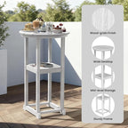 Ciokea 3-Pcs Bistro Table and Chairs, All-Weather Round High Top Bar Table with Storage Shelf and 2 Oversized Adirondack Chairs, Heavy Duty Outdoor Bar Set Patio Bistro Set for Balcony Deck, White