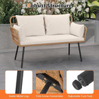 Tangkula Patio Wicker Loveseat, Outdoor Rattan 2-Seat Cushioned Sofa with Heavy Duty Metal Frame, for Backyard,Porch,Poolside (Off White)