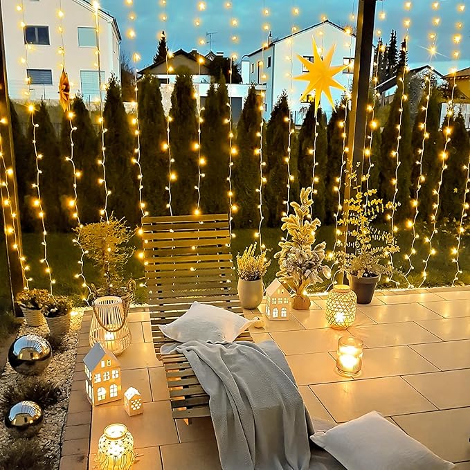 Indoor String Lights: 900 LED Warm White Curtain Lights, 9.5 x 29.5 ft
