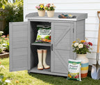 Outdoor Potting Bench with Storage Cabinet and Metal Top, Wood Workstation for Outdoor Patio, Garden (Classic Grey, 31.5x17x39‘’)
