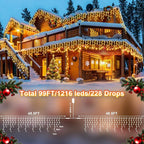 String Lights, 1216 LEDs, 100 ft Warm White Outdoor Christmas Lights