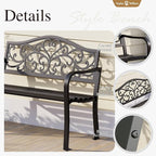 Sophia & William Outdoor Bench, Metal Garden Bench, Cast Iron Park Benches for Outside with Floral Design Backrest, Black