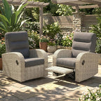 Outdoor Swivel Recliner Chair Set of 2, All-Weather Wicker Reclining Patio Chair with Adjustable Backrest and Footrest