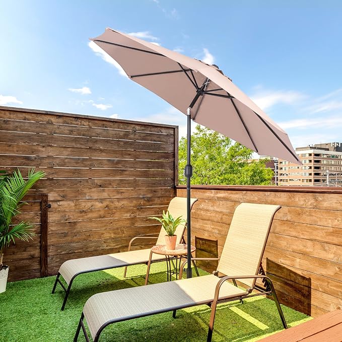 Backyard Expressions 9 ft. Patio Umbrella, Market Table Umbrella w/Tilt and Crank, 8 Ribs