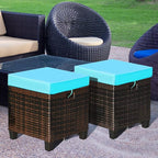 Tangkula 2 Pieces Outdoor Patio Ottoman, All Weather Rattan Wicker Ottoman Seat, Patio Rattan Furniture, Outdoor Footstool Footrest Seat w/Removable Cushions