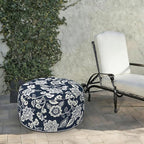 LVTXIII Indoor/Outdoor Extra Large Inflatable Ottoman Pouf D31 x H14 Inch, Round Footstool with Handle, Weather-Resistant Portable Furniture for Patio, Camping, Beach, Elegant Vines Navy