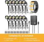 ZUCKEO All-in-One Low Voltage Landscape Lighting Kit, 5W LED Landscape Lights with Transformer, 120FT Wire and Connectors, Waterproof Outdoor Spotlight for Yard Garden House, 3000K 12V-24V, 12Pack