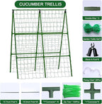 2-Pack A-Frame Cucumber Trellis for Raised Bed - 33"x47" Foldable Garden Trellis with Net & Clips|Space-Saving Metal Plant Support for Cucumber, Tomato, Peas|Rust-Proof Outdoor Climbing Plants Trellis